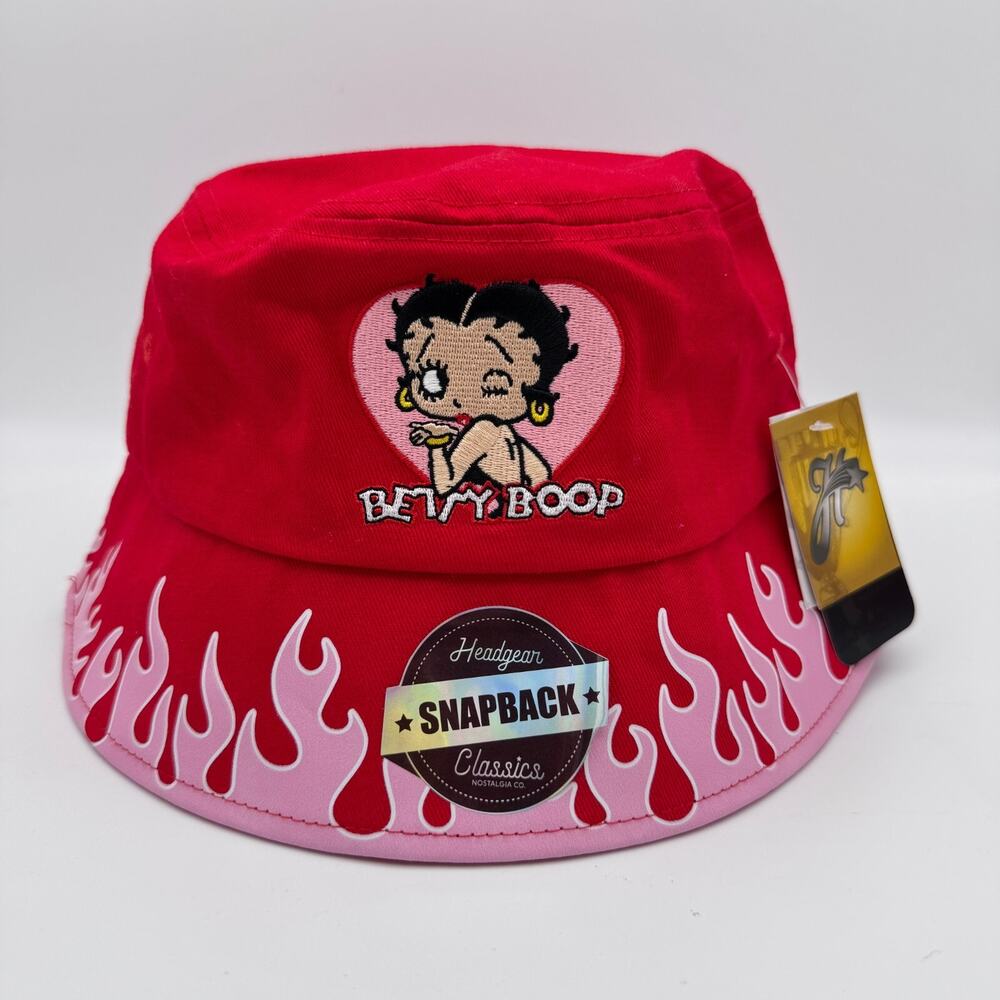 Betty Boop Bucket Hat Womens Y2K Flames Cap Headgear Classics Red Pink One Size